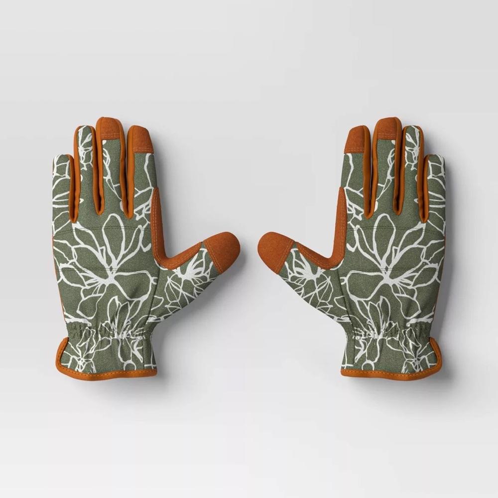 Outdoor nwt Duck Canvas Work Gloves Medium / Large Floral Moss Green Threshold